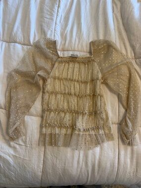 Zara Cream Sheer Top with Gold Polka Dots
